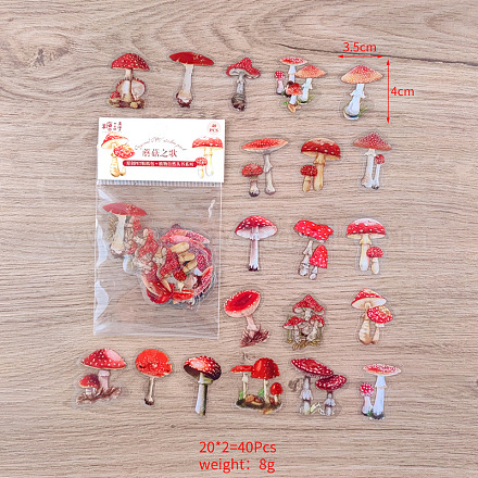 40 pièces 20 styles automne thème pvc en plastique champignons autocollants KICR-PW0001-19I-1
