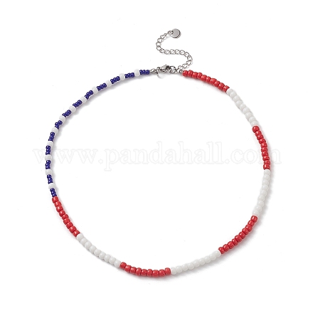 Collana di perline di vetro del giorno dell'indipendenza con 304 fermaglio in acciaio inossidabile da donna NJEW-TA00064-1