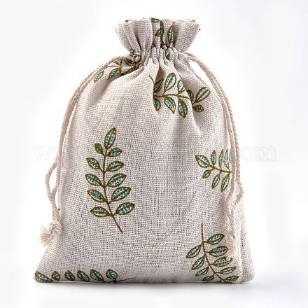 ポリコットン（ポリエステルコットン）パッキングポーチ巾着袋  印刷された花で  ミディアムターコイズ  17.6~18.4x12.4~13.5cm ABAG-S004-04C-13x18-1