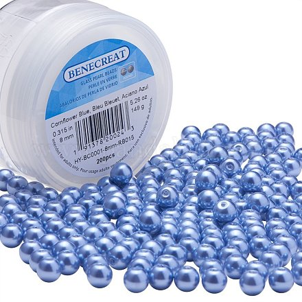 Benecreat cuentas redondas de perlas de vidrio teñidas ecológicas HY-BC0001-8mm-RB015-1