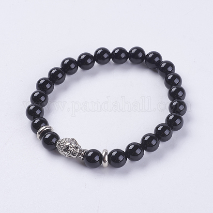 Natürliche schwarze Achat Perlen Stretch-Armbänder BJEW-E325-D16-1