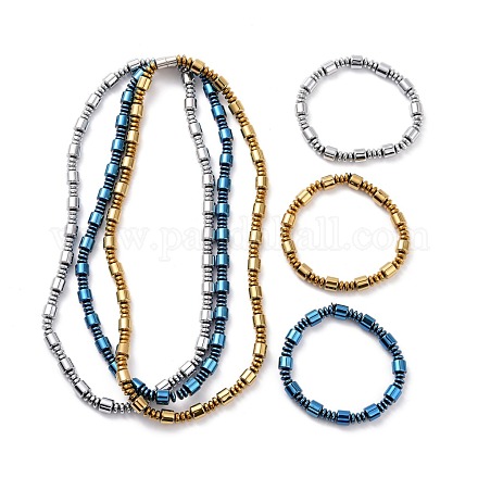 Bracelet de collier de perles de colonne en hématite synthétique et laiton avec fermoirs magnétiques SJEW-G079-01-1