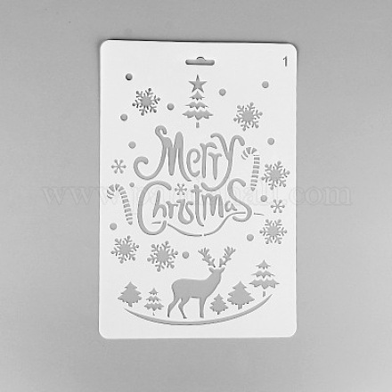創造的なクリスマスプラスチック製図ステンシル  中空の手帳の定規のテンプレート  DIYスクラップブッキング用  ホワイト  25.9x17.2cm DIY-L007-01-1
