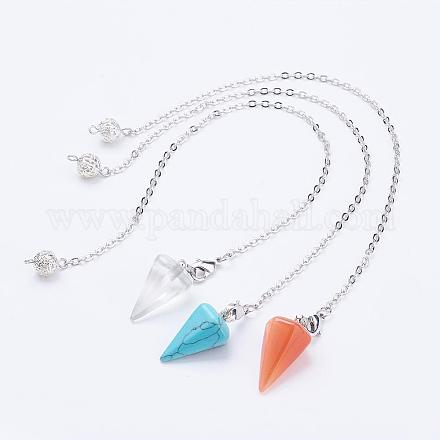 Natural & Synthetic Mixed Stone Hexagonal Pointed Dowsing Pendulums PALLOY-JF00332-1
