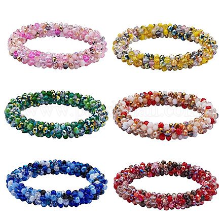 6 set di braccialetti elastici all'uncinetto con perline di vetro a 6 colori BJEW-SZ0002-47-1