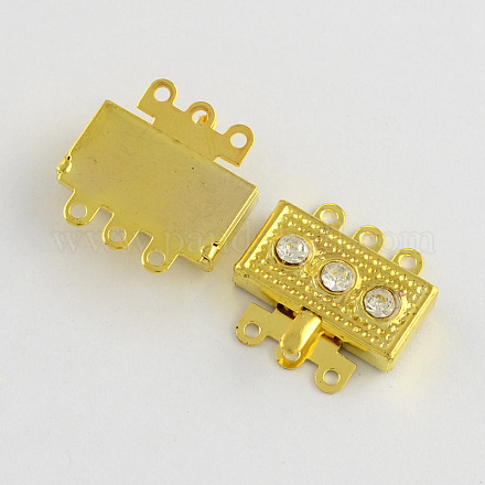 四角形真鍮グレードラインストーンマルチ連箱の留め金  ゴールドカラー  17x18x5mm  穴：1.5mm KK-S127-01-1