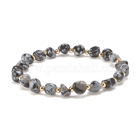 Bracelet extensible perlé rond en obsidienne flocon de neige naturelle BJEW-JB08197-04-1