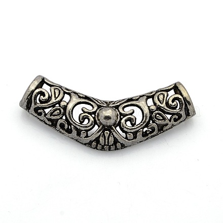 Tibetan Style Alloy Hollow Curved Tube Beads PALLOY-J081-01AS-1