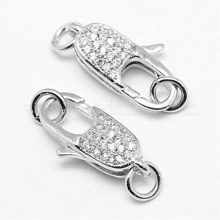 Brass Micro Pave Grade AAA Cubic Zirconia Lobster Claw Clasps ZIRC-P029-08P-NR-1