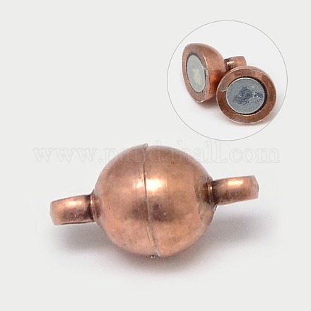 ループ付きの丸い真鍮のマグネットクラスプ  赤銅鉱  11.5x6mm  穴：1.2mm MC019-R-1