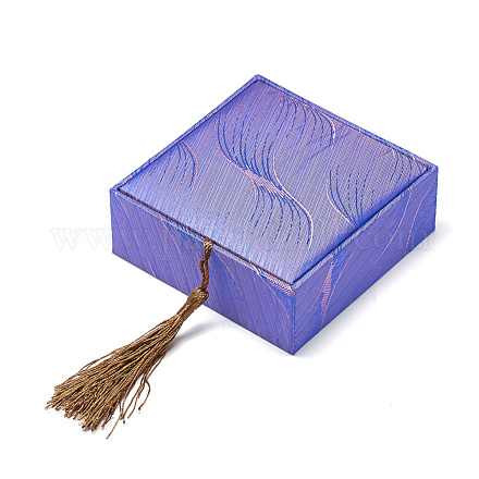 木製のブレスレットボックス  ナイロンコード房付き  正方形  藤紫色  10x10x3.8cm OBOX-Q014-11-1