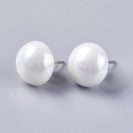 Electroplate Shell Pearl Stud Earrings EJEW-I209-07-12mm-1