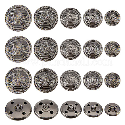 OLYCRAFT 50Pcs Metal Blazer Buttons Vintage Shank Buttons Half Round Shaped 4-Hole Metal Button Set 15mm 18mm 20mm 22mm 24mm for Blazer Suits Coats Uniform and Jacket - Antique Bronze BUTT-OC0001-15-1