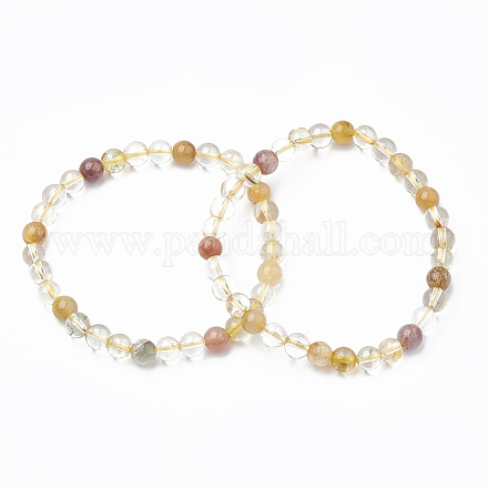 Bracelets extensibles naturels en perles de quartz rutilées X-G-T104-30-1