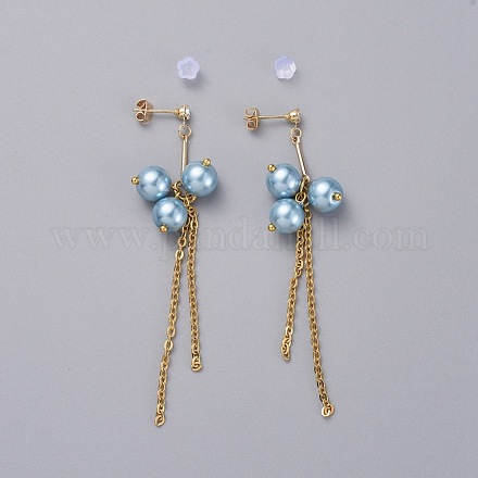 Orecchini pendenti con perle di vetro ecologiche EJEW-JE03813-04-1