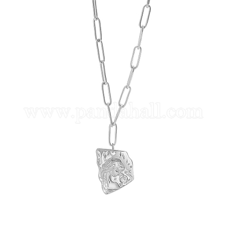 ステンレス鋼の女の子の形のペンダントネックレス  模造真珠ビーズ  ステンレス鋼色  17.72インチ（45cm） WT7593-2-1