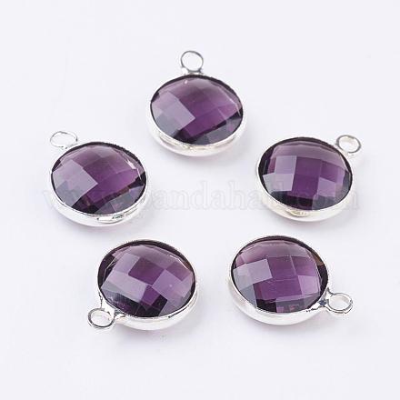 Silver Color Plated Brass Glass Flat Round Charms GLAA-M003-A-01S-1