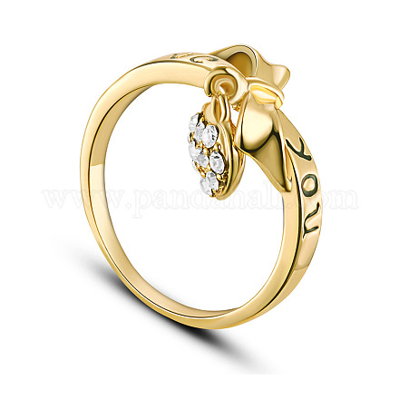 SHEGRACE Infinite Love 18K Gold Plated Heart Charm Brass Cubic Zirconia Finger Ring JR03A-01-1