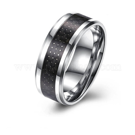 メンズチタンスチールフィンガー指輪  ワイドバンドリング  ブラック  プラチナ  usサイズ10（19.8mm） RJEW-BB27567-B-10-1