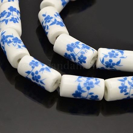 Handmade Flower Printed Porcelain Ceramic Column Beads Strands PORC-O007-03-1