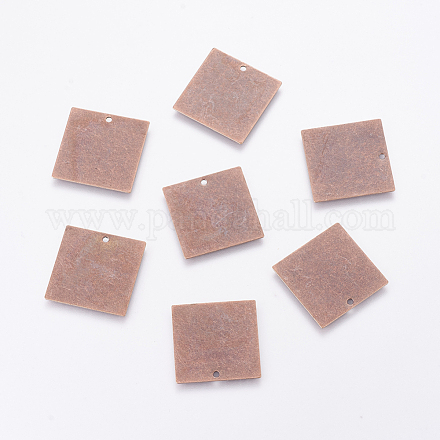 メタルタグ  真鍮タグブランクタグペンダント  正方形  赤銅鉱  20x20x0.5mm  穴：1mm KK-N0001-01R-1