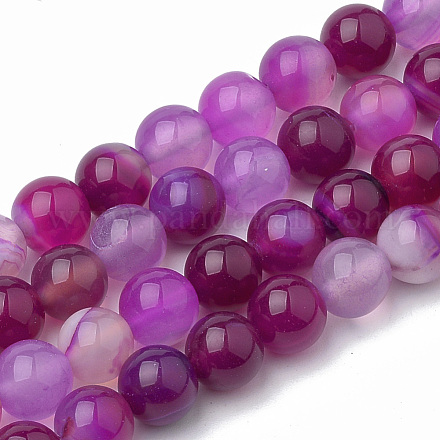 Dyed Natural Striped Agate/Banded Agate Round Bead Strands X-G-R342-6mm-04-1
