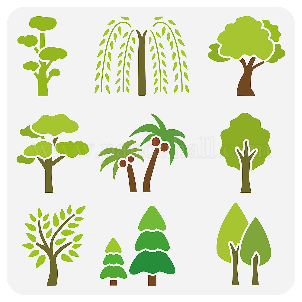 Wholesale FINGERINSPIRE Cartoon Tree Painting Stencil 11.8x11.8inch 9 ...