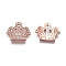 Brass Micro Pave Cubic Zirconia Links connectors, Crown, Clear, Rose Gold, 15x18x1.5mm, Hole: 0.8mm