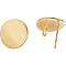 Brass Ear Stud Findings, with Loop, Flat Round, Real 18K Gold Plated, 15mm, Hole: 2mm, Pin: 0.5mm, 20pcs/box