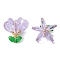 Glass Pendants, Flower Charm, with 304 Stainless Steel Loops & Seed Beads, Faceted, Lilac, 24x24x21.5mm, Hole: 3x2mm