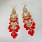 Alloy Acrylic Chandelier Earrings, Teardrop, Golden, Red, 110x25mm