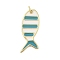 Rack Plating Brass Enamel Pendants, with Jump Ring, Long-Lasting Plated, Cadmium Free & Lead Free, Real 18K Gold Plated, Sardine Fish Charm, Dark Turquoise, 29x12x2mm, Hole: 3mm