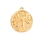 Stainless Steel Pendants, Real 18K Gold Plated, Flat Round, Tree of Life, 18x15mm