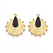 304 Stainless Steel Pendants, with Enamel, Flat Round & Teardrop Charms, Ion Plating(IP), Real 18K Gold Plated, Black, 29x24x1.5mm, Hole: 1.5mm