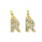 Rack Plating Alloy Rhinestone Pendants, Cadmium Free & Lead Free, Letter R, 11x9x2mm, Hole: 5mm