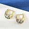 Oval Brass Micro Pave Colorful Cubic Zirconia Hoop Earrings, Cadmium Free & Lead Free, Rack Plating, Long-Lasting Plated, Real 18K Gold Plated, 17x6.5x14mm