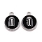 Platinum Plated Alloy Charms, Cadmium Free & Lead Free, with Enamel, Enamelled Sequins, Flat Round with Letter, Letter.I, 14x12x2mm, Hole: 1.5mm