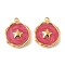 304 Stainless Steel Enamel Charms, Flat Round Charm, Ion Plating(IP), Real 18K Gold Plated, Star, 15x13x2.5mm, Hole: 1.2mm