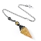 Synthetic Yellow Quartz & Resin Hexagonal Pointed Dowsing Pendulums, Cone, Antique Silver, 250mm