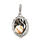 Brass Black Enamel Oval Pendants with Glitter Powder, Natural Freshwater Pearl Swan Charms, Platinum, 31x21x5.5mm, Hole: 5.5x4mm