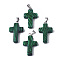 Synthetic Malachite Pendants, Dyed, with Brass Pinch Bails, Platinum Plated, Cross, 26~30.5x15.5~19.5x4~6mm, Hole: 3x6mm