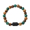 12 Constellations Natural Tiger Eye & Picture Jasper & Agate & Black Onyx Round Beaded Stretch Bracelets for Men Women, Column, Cancer, 7-1/2 inch(19cm)