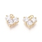 Brass Charms, with Clear Cubic Zirconia and Jump Rings, Heart, Golden, 10.5x11.5x4mm, Hole: 2mm
