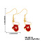Christmas Theme Brass Glove Dangle Earrings, Golden, 37x11mm