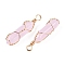 Lampwork Pendants, Copper Wire Wrapped Bullet Shapes, Faceted, Golden, Pearl Pink, 43x10.5x11.5mm, Hole: 4~5x5.5mm