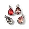 Brass Pave Cubic Zirconia Charms with Glass Crystal, Teardrop, Platinum, Rack Plating, Long-Lasting Plated, Lead Free & Cadmium Free, with Jump Ring, Mixed Color, 14x8x6.5mm, Hole: 2mm