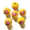 Valentine's Day Element Printed Wood Beads, Round, Gold, 16mm, Hole: 4mm