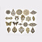 Iron Etched Metal Embellishments, Mixed Shapes, 6pcs/style, 20style/bag, Antique Bronze, Fit for 4~6mm rhinestone, 49.5~92x23~69x0.5~3mm, No Hole and Hole: 1~2.5mm & 4x3mm, about 120pcs/bag