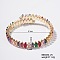 Elegant Brass Pave Colorful Cubic Zirconia Rhombus Open Cuff Bracelet for Women, Golden, Inner Diameter: 2 inch(5.1cm)