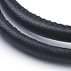 二連レザーコードラップブレスレット  304のステンレス製の留め金付き  ブラック  ステンレス鋼色  16.7インチ（42.5cm） BJEW-F291-21P-2